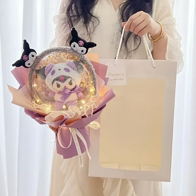 

Kawaii 2024 New Sanrio Bouquet Flowers Cinnamoroll Kuromi My Melody Pom Pom Purin Plush Toy Light Doll Graduation Kids Gift