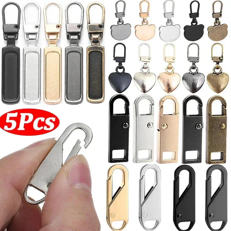 5/1Pcs Detachable Zipper Puller Metal Zipper Head Repair Kits Universal Replacement for Luggage Purse Bags Clothes Zipper Slider