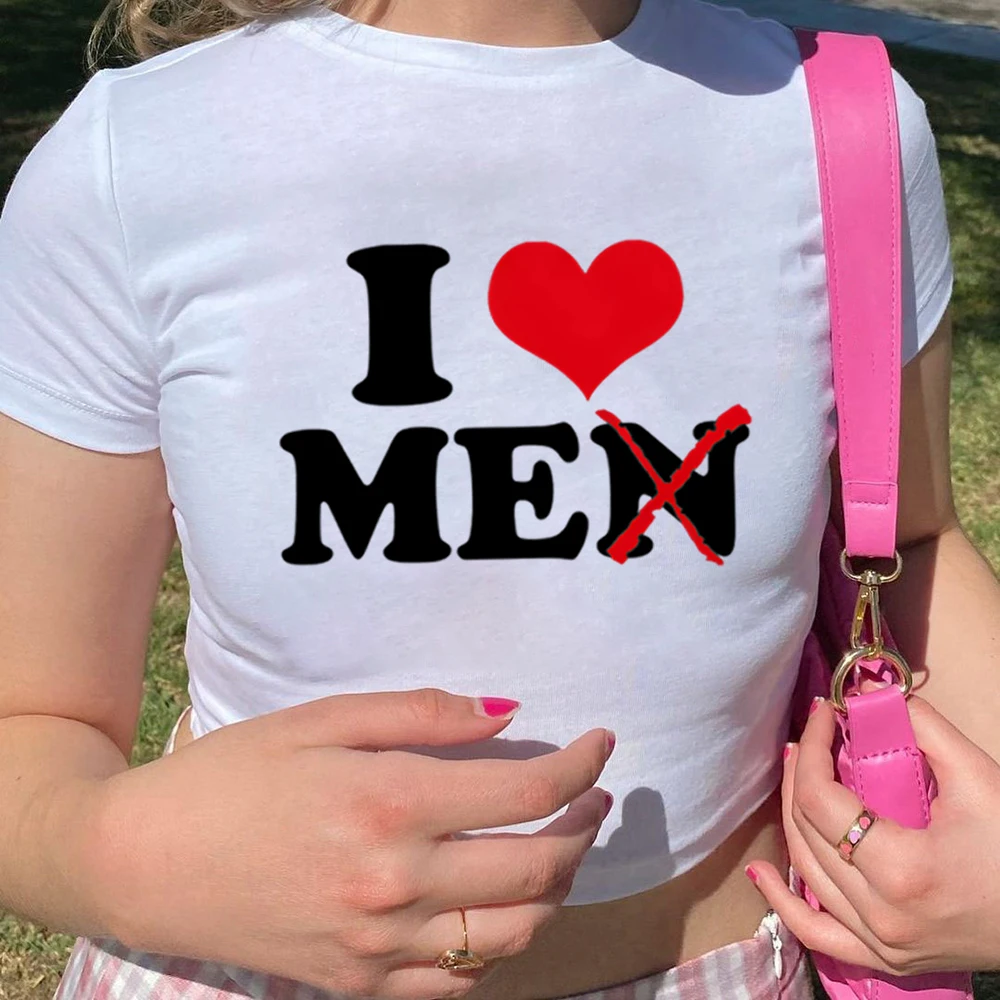 I Love Me Not Men Crop Top Funny Red Love Heart  Harajuku Baby Tee Summer Trendy Party Shirt Y2k Crop Tops