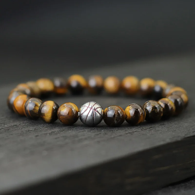 Men Natural Lava Onyx Tiger Eyes Copper Beaded Bracelet