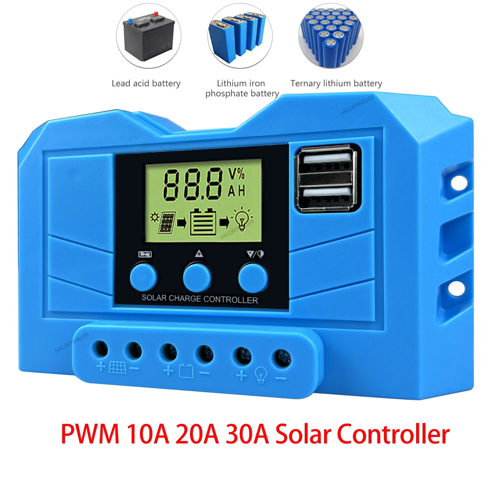 

10A 20A 30A PWM Solar Charge Controller Auto 12V 24V Solar Panel Regulator Compatible Lithium Battery for 100W 200W 300W PV