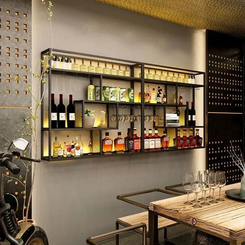 Bottles Restaurant Wine Cabinets Hanging Cellar Cocktail Patio Wine Racks Liquor Display Metal Botellero Vino Liquor Furniture