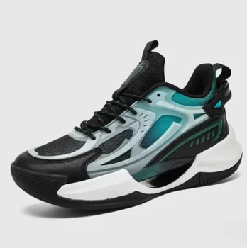 Men's high-top color-block sneakers with mesh uppers and PVC soles. 1