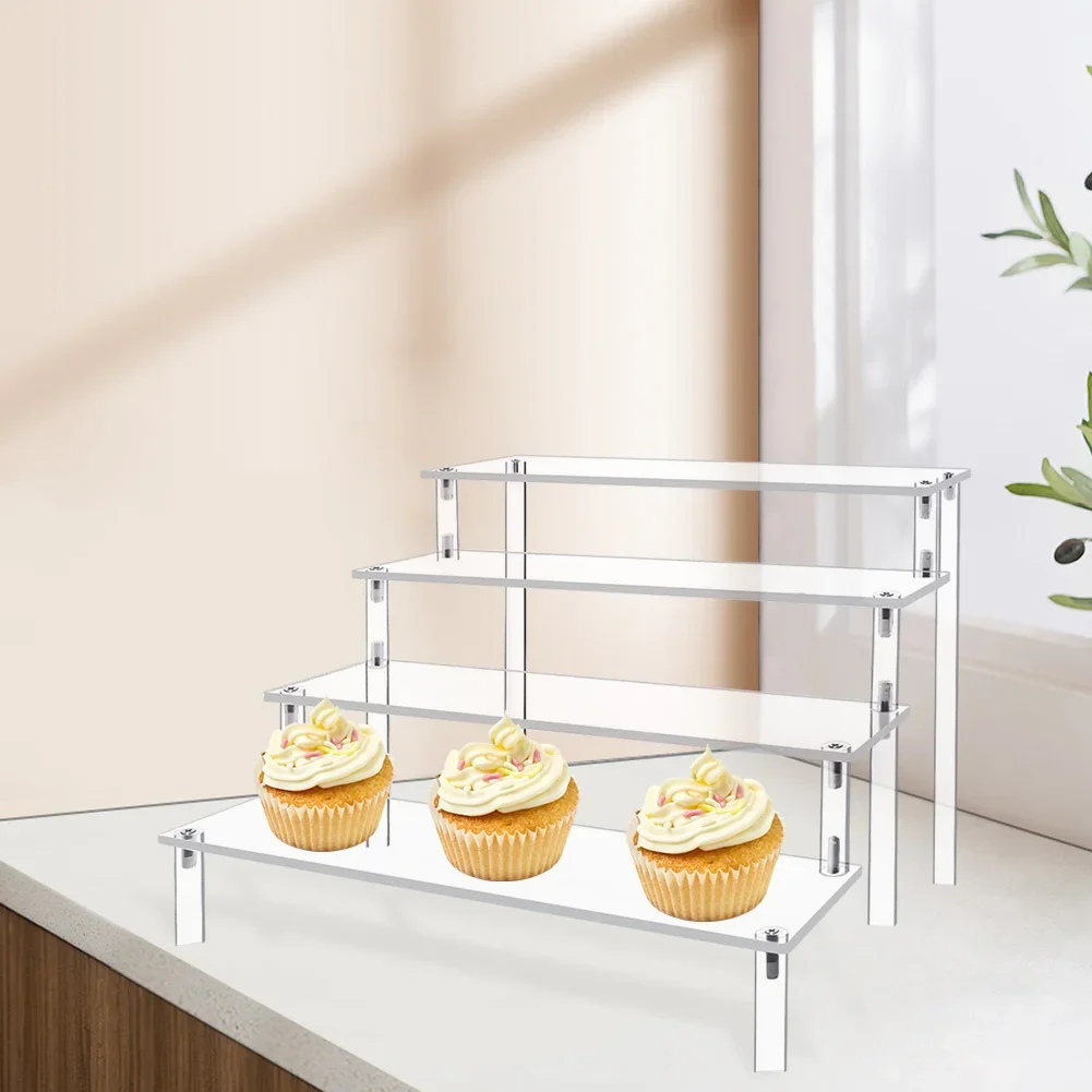 Acrylic Display Risers Clear 4 Tier Perfume Display Holder 30CM Toys Retail Display Rack Jewelry Rack for Decorating/Organizing 2