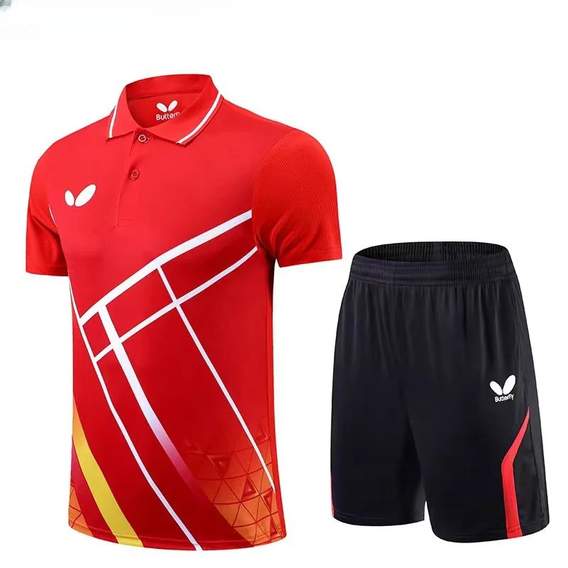 Sport T Shirt Badminton Table Tennis Clothes Set a set of men's and women's table tennis quick drying T-shirt shorts breathable light badminton T-shirt lapel team custom