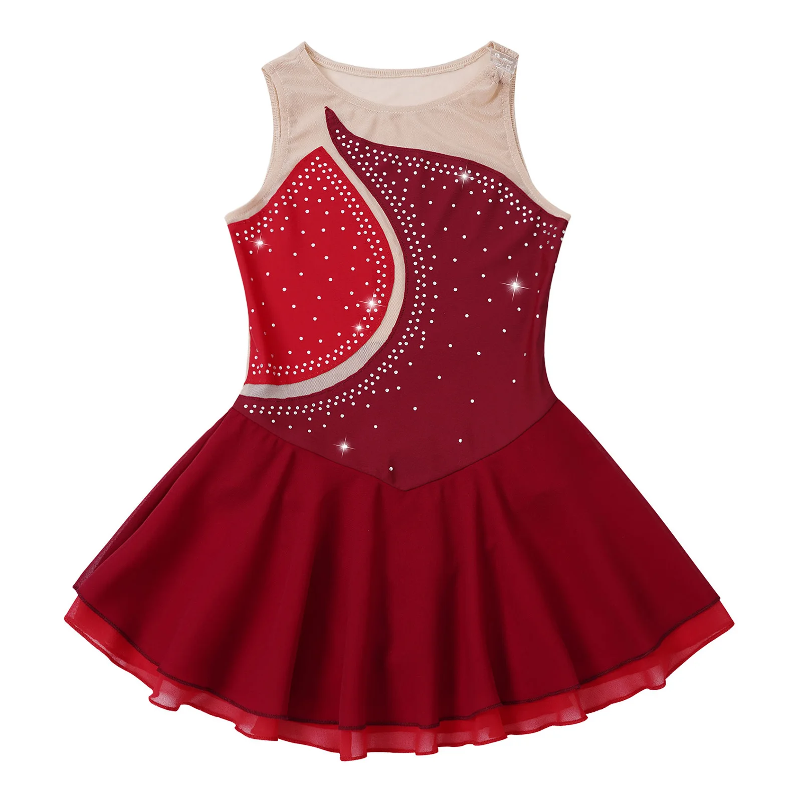 Kids Figure Ice Skating Dress Child Girls Rhinestone Gymnastics Leotard Ballroom Ballet Dance Costume Performance Clothing