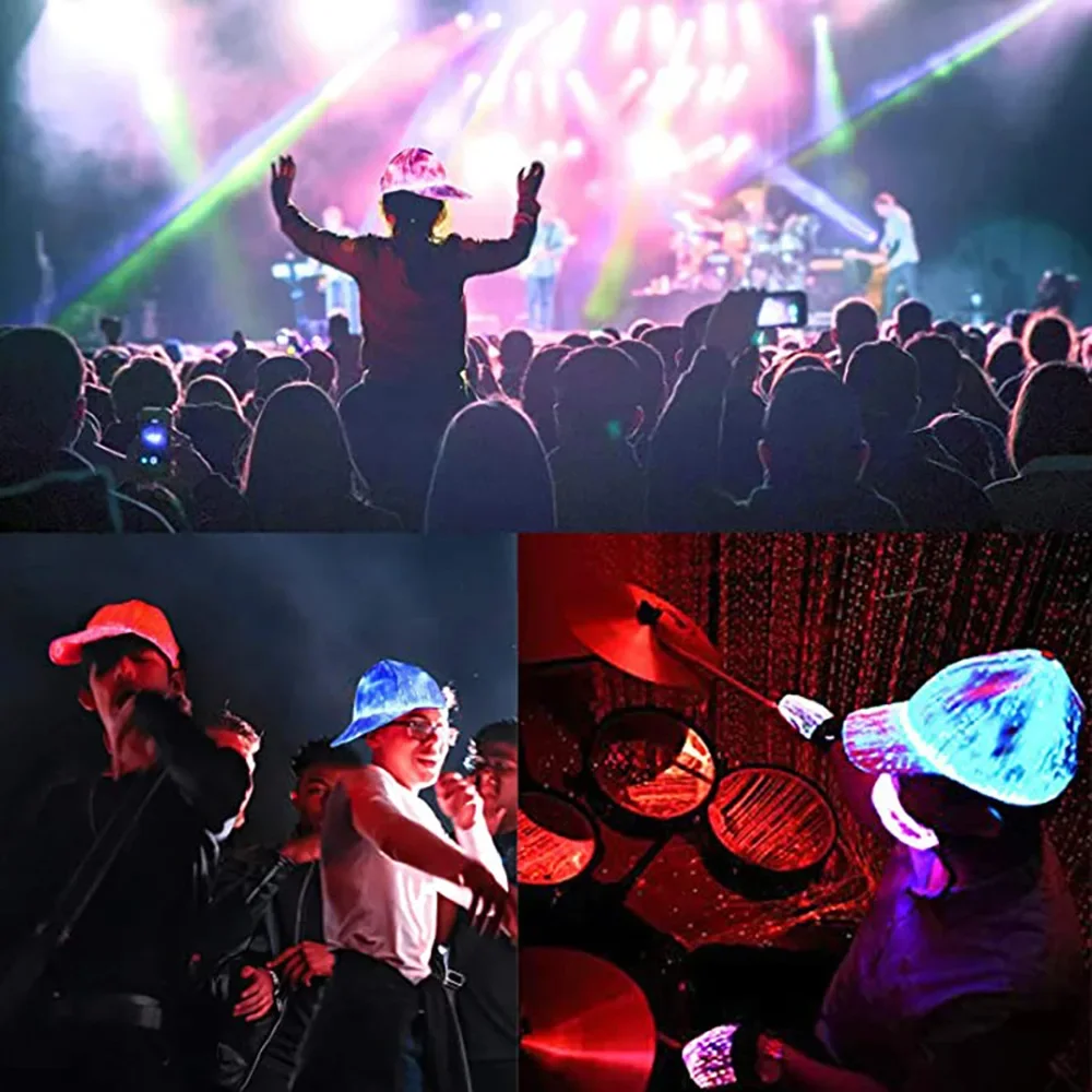 7가지 색상 발광 EDC 야구 모자 USB 충전 라이트업 캡 퍼포먼스 LED 캡, 오마이 광섬유 캡 LED 모자