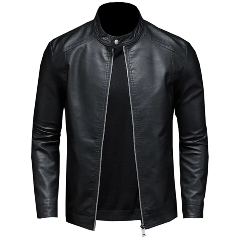 racer jacket Men's autumn leather jacket Slim locomotive handsome man leather men's jacket / business simple trend leather jacket Male genuine leather jacket mens