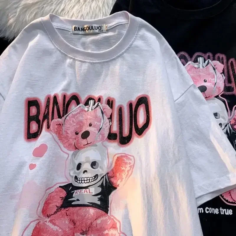 

Women's T-shirt Retro Bear Harajuku TShirt Men Women Couple Anime Short Sleeve T Shirt Female Y2k Tops Cute Cartoon Tops