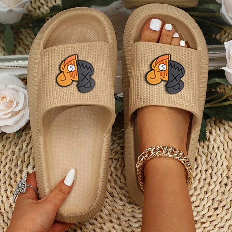 

Women Cartoon Bear Decor Beach Slippers 2023 New Men's Summer Casual Soft Comfy Platform Slides Non-slip Home Bathroom EVA Shoes