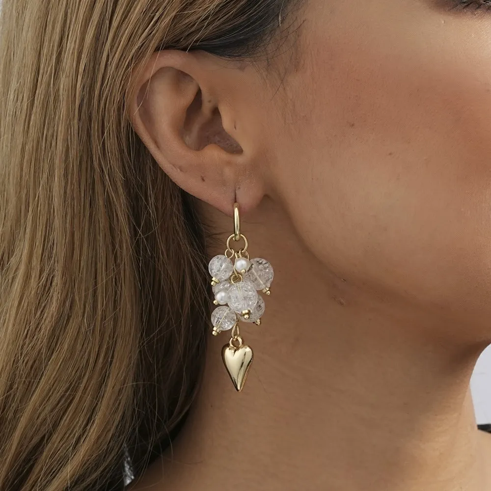 

Transparent Round Bead Love Pendant Earrings For Women Trendy Charming Women's Street Style Earrings Jewelry Wholesale