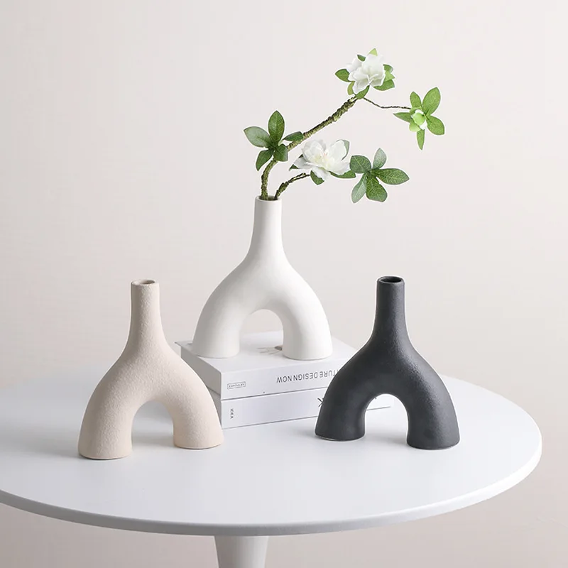 

White Simple Ceramic Vase, Hydroponic, Nordic, Modern, Creative, Living Room, Table, Dry Flower, Decoration, Home Decor