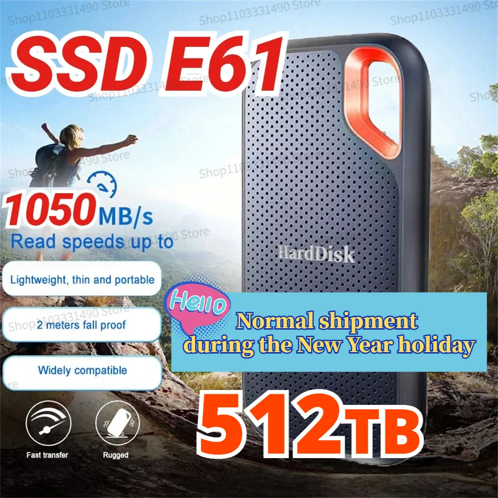 

512TB Extreme E61 Portable SSD 1TB 2TB 4TB V2 USB 3.2 Gen2 Type-A/C External Solid State Drive Storage Disk Hard for PC Mac PS5