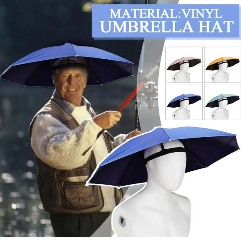 Sunscreen Headband, Fishing Umbrella Head Umbrella with Elastic Band Anti-Rain Headwear Cap Waterproof Sunscreen Hat Umbrella