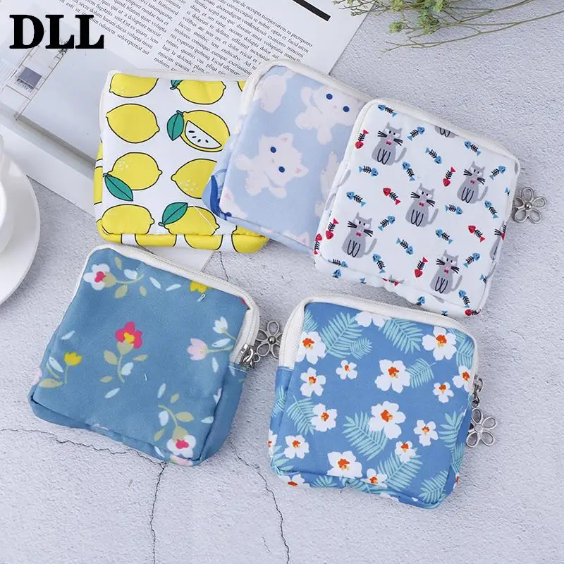 

Mini Holder Tampon Storage Bag Cute flower Cartoon Cotton Fabric Sanitary Credit Card Organizer Women Travel Napkin Bags
