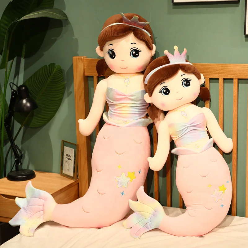 60/85/105cm Kawaii Crown Mermaid Plush Pillow Cute Mermaid Girls  Stuffed Soft Dolls Cushion for Children Baby Birthday Gifts