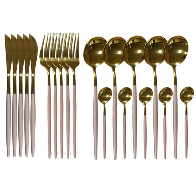 20pcs Gold Dinnerware Set Stainless Steel Cutlery Set Mirror Silverware Knife Fork Spoon Tableware Flatware Set Dishwasher Safe