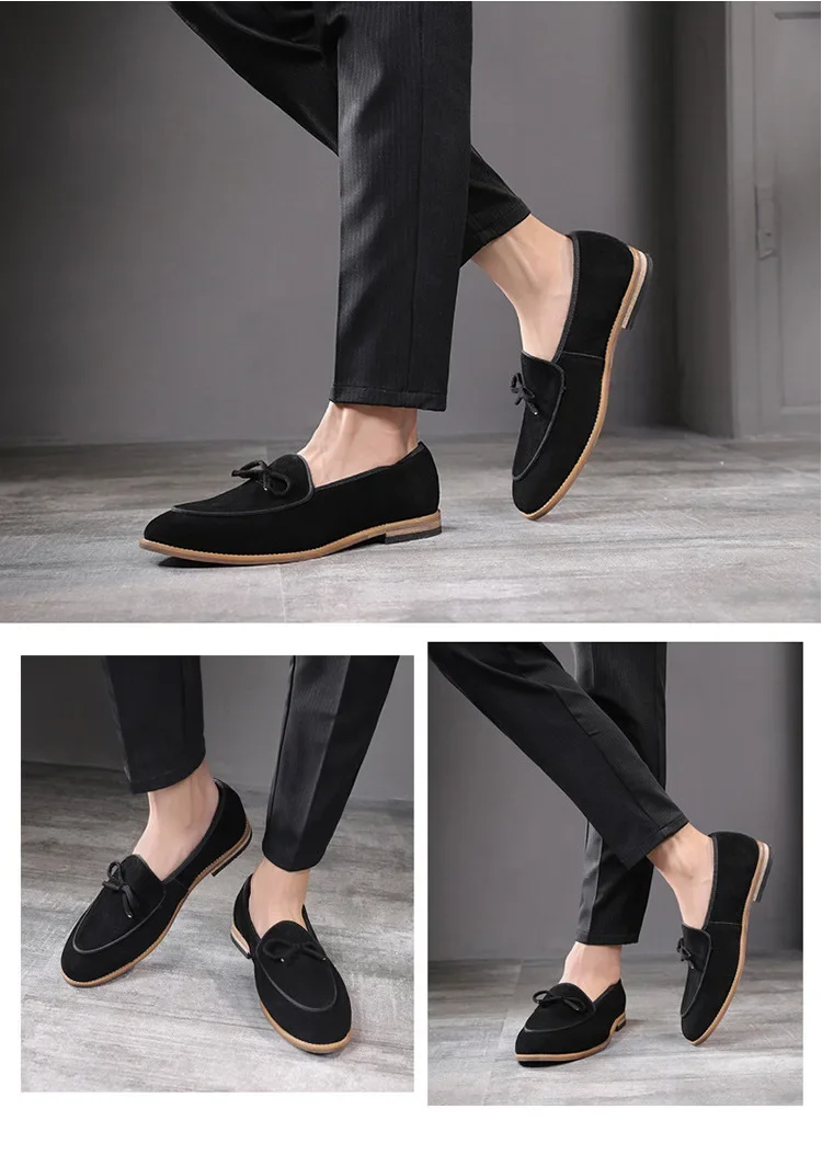 Men's Casual Shoes Suede Genuine Leather Men Trendy Bowknot Party Wedding Loafers Moccasins Mens Driving Flats