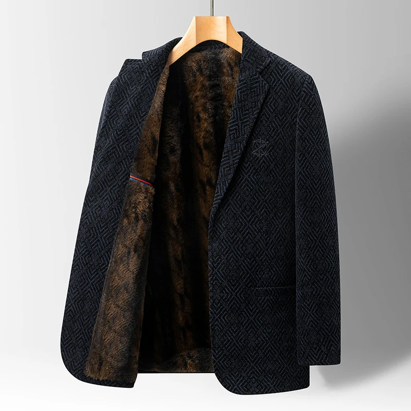 Autumn Winter New men's Blazer high-end Boutique Fashion Thicken Warm Business Casual Business Wool Suit Jacket