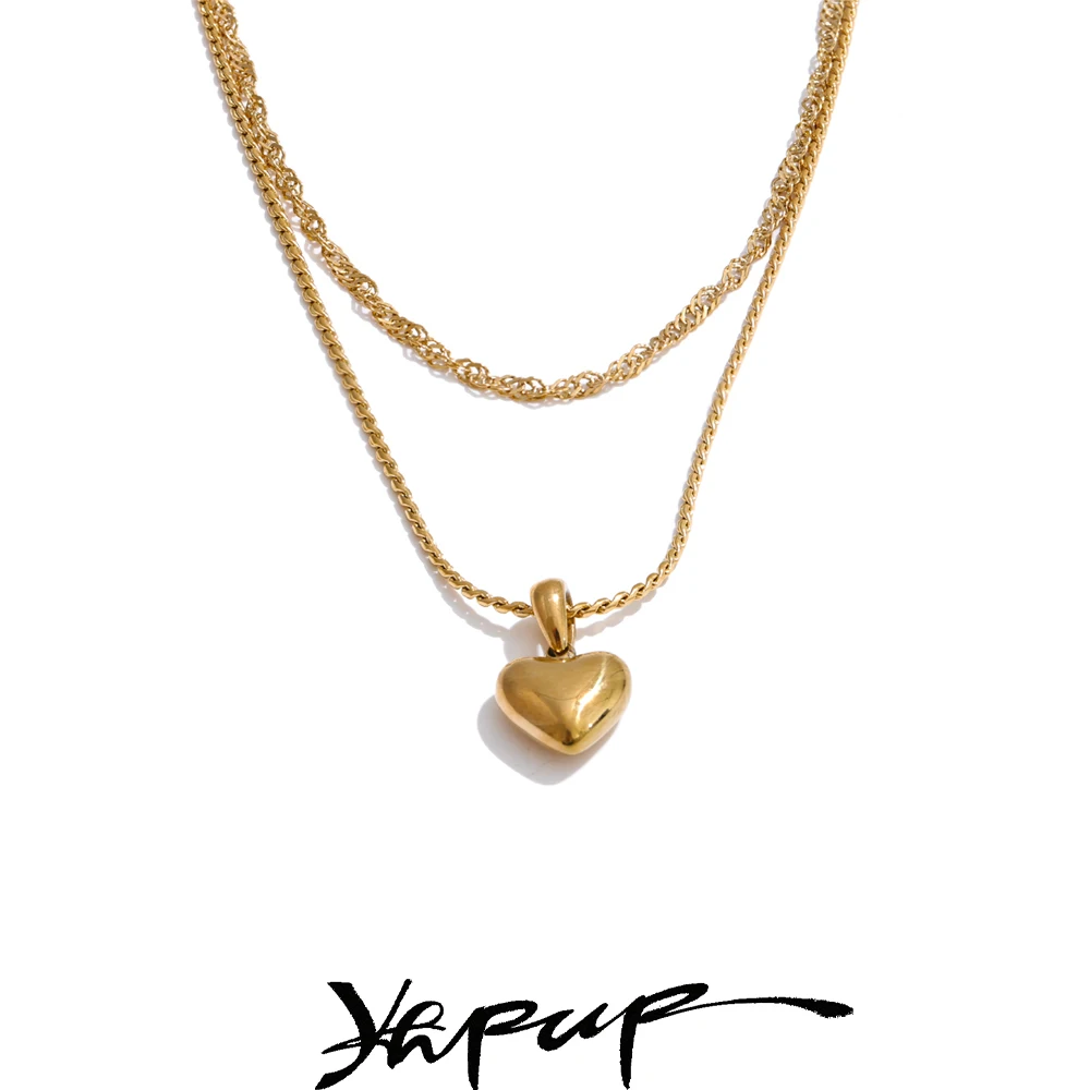 Yhpup Necklace Double-Layer Chain Heart Drop
