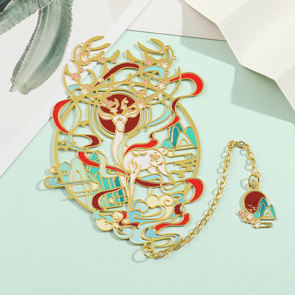 Bookmarks 1pc Hollow Metal Chinese Divine Beasts Gift Boxed for Book Lovers Girls Book Accessories Gifts