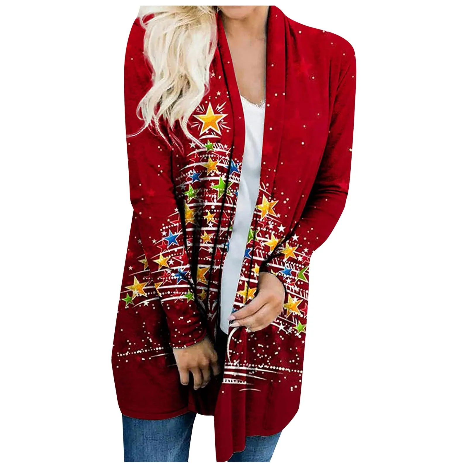 

Women'S Christmas Long Sleeve Front Cardigan Printed Top Lightweight Jacket Autumn And Winter New Fashion Women'S Clothing 2023
