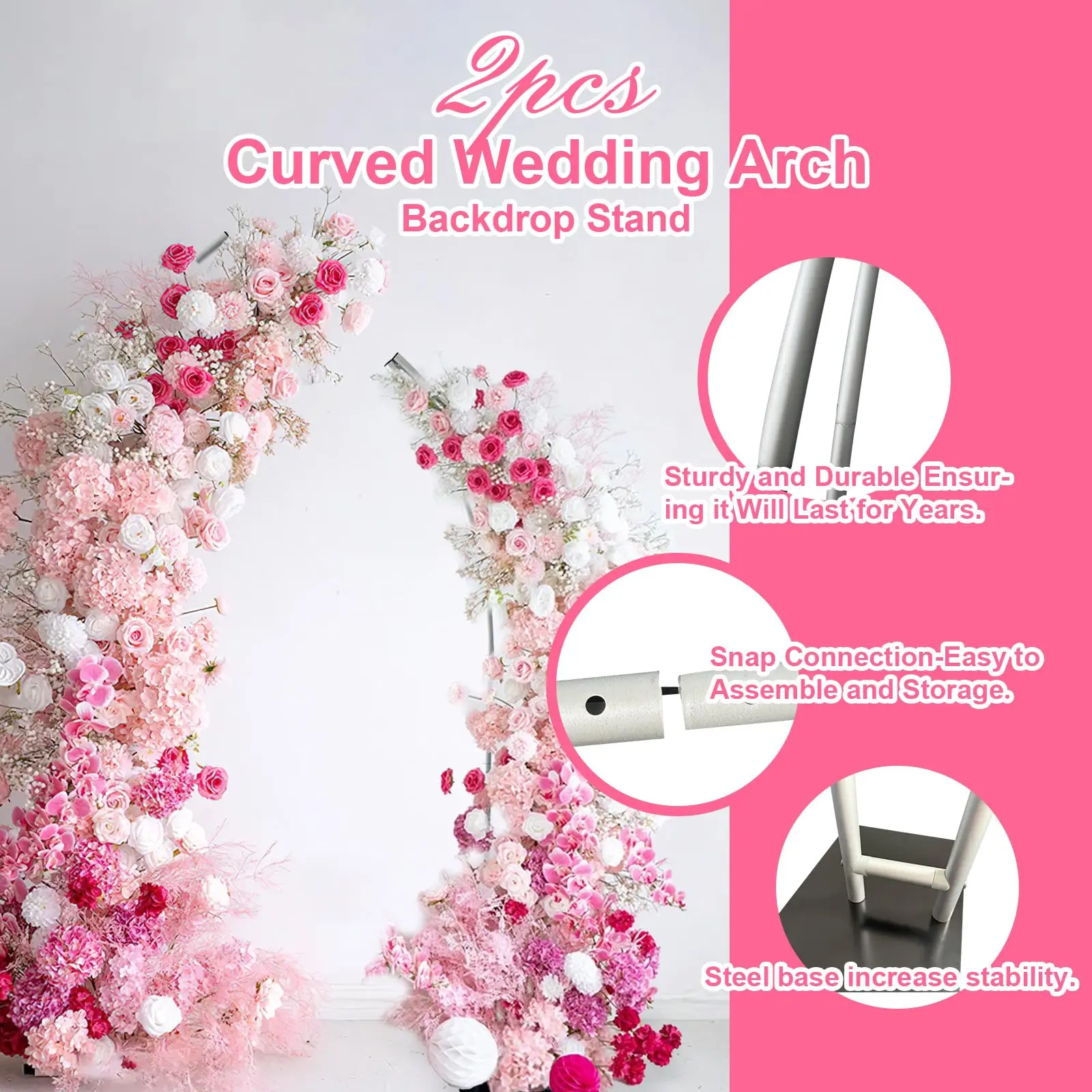 Half Arch Balloon Stand, Flower Stand Decoration, Curved Wedding Arch Backdrop Stand for Birthday Party, Bridal, 6ft and 7ft