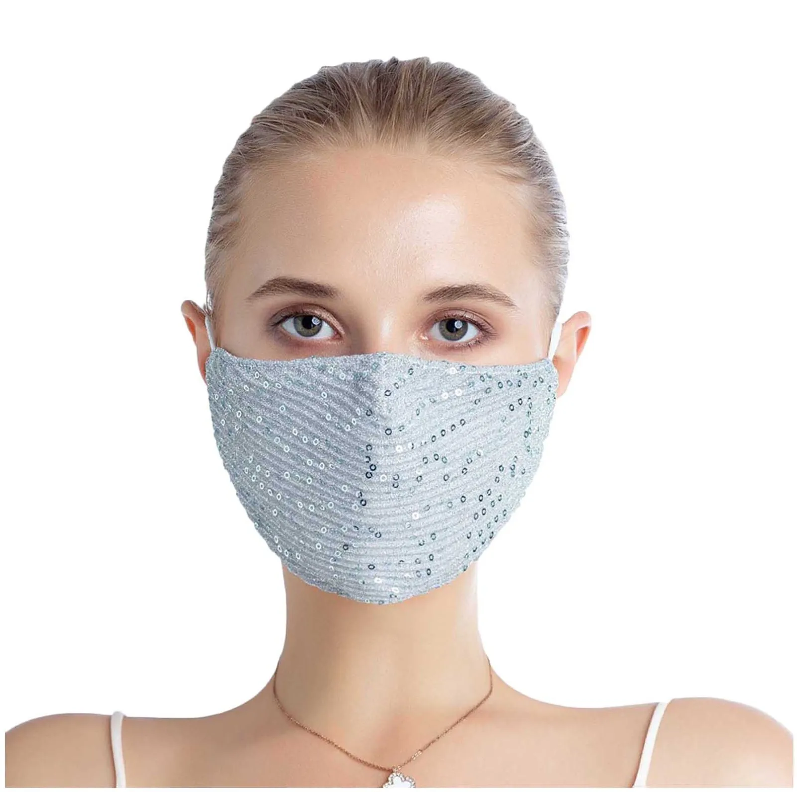 1 Pc Washable Sequins Breathable Reusable Face Mask Shiny With Filter Pocket Face Mask Fashionable And Multi-Color Women\'S Masks