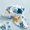 BeQeuewll Fashion Boy Summer Swimsuit Cute Cartoon Crab Print Half Zipper Infant Swimwear Rash Guard Kid Bathing Suit Sunhat Set 4