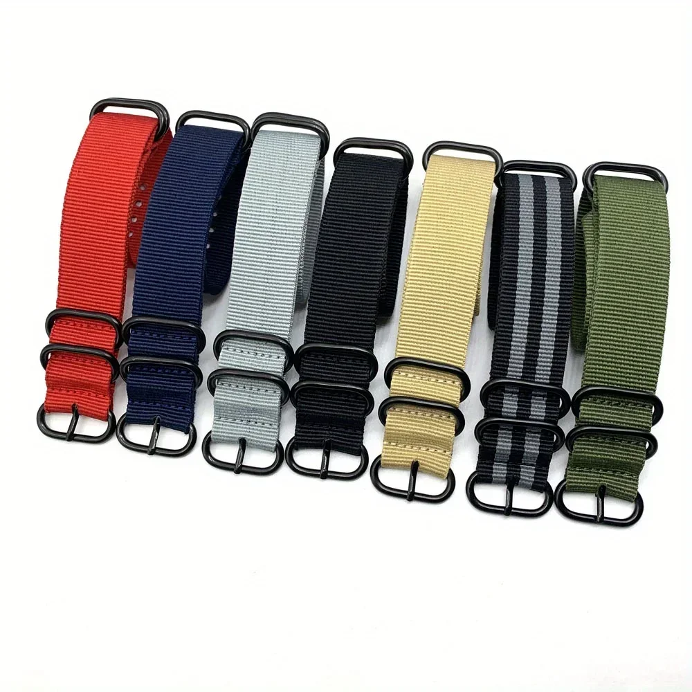 Unisex Black Ring Pin Buckle Nylon Canvas Watch Strap