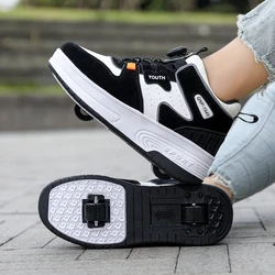 Youth Roller Skate Shoes with Dual Wheels - Casual Sneakers for Kids and Adults, Sizes 31-42 (Black)