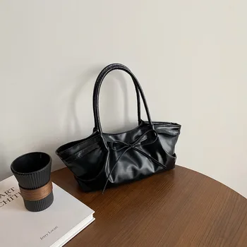 Nuova Borsa a Secchiello con Fiocco di Design, Borsa a Tracolla Multicolore in Pelle PU con Fiocco, Borsa Tote Casual da Donna Elegante