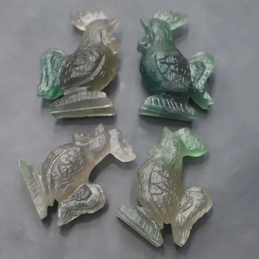 Natural Green Fluorite Carved Crystal Cock Figurine Ornaments Healing Statue Guardian Fashion Charms Exquisite Gifts Home Decor