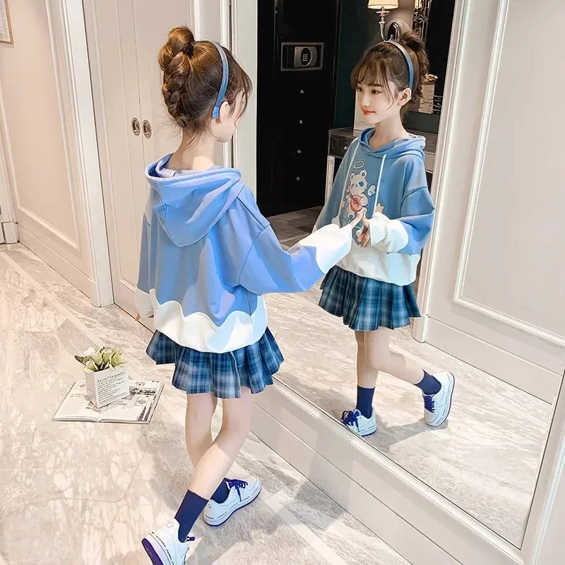 

Kids Girl Outfit 2Pcs Set 2024 Spring Autumn Toddler Girl Cute Fashion Hooded T-shirt&Skirt Students BoutiqueTeenage Girls Dress