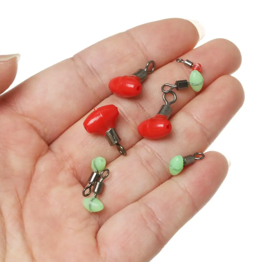 10pcs/bag Cross-Line Swivels & Bead T Shape Pulley Slide Rig Connector Luminous Green Saltwater Fishing Terminal Tackle