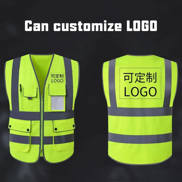 Custom Logo Hi Vis Safety Vest - Multi-colours - Pockets and Zipper