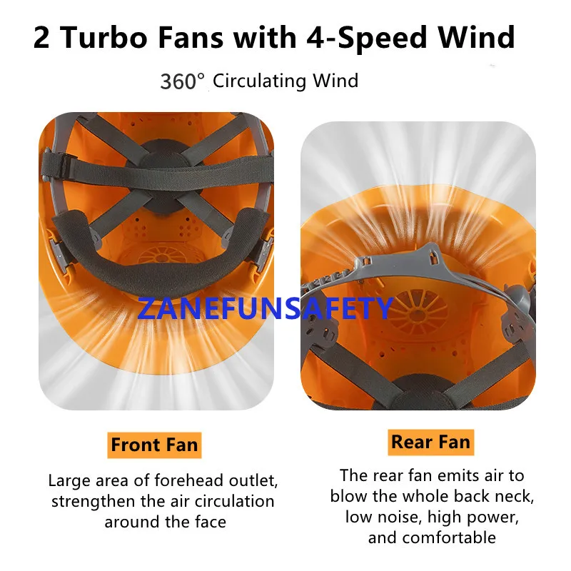 Safety Helmet With 2 Fans 10000mAh Rechargeable Lithium Battery