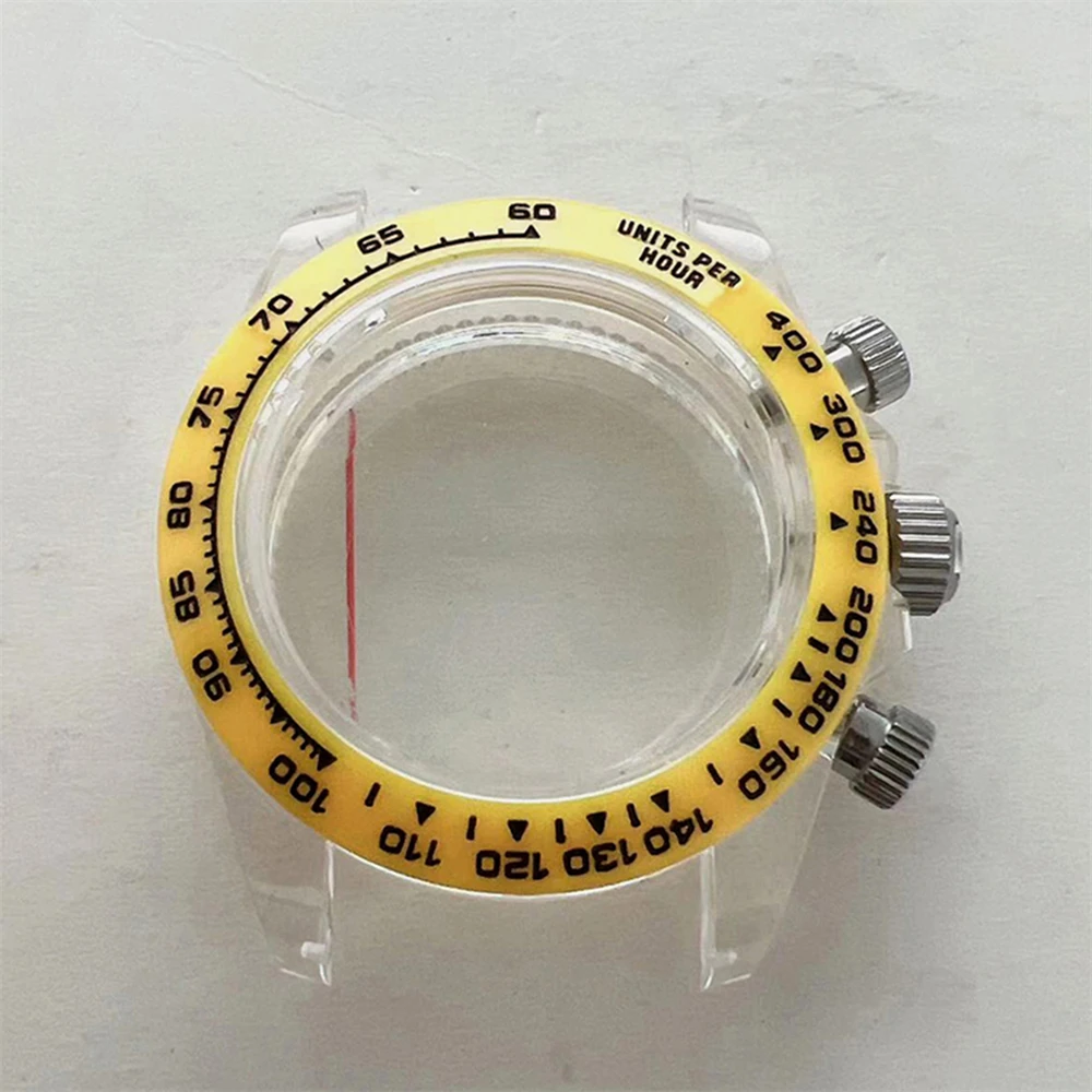 39mm Simple Fashion Sapphire Glass Watch Case Transparent Plastic Watch Case for VK63 Quartz Movement