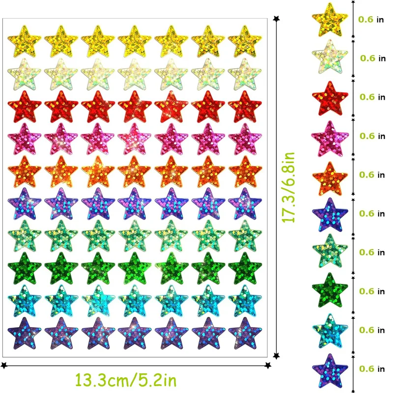 350/1050Pcs 다채로운 홀로그램 호일 스타 보상 스티커 학생 플래너 행동상 학교 교실 교사 용품