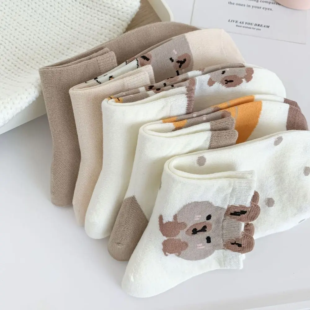 5Pairs Sweat Absorption Cartoon Capybara Socks Dot Non-Slip Capybara Mid-tube Socks Thin Soft Socks Women 5 Pairs