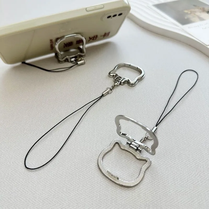 Mobile Phone Lanyard With Cat Shaped Pendant, Universal Foldable Phone Holder Desktop Support Stand