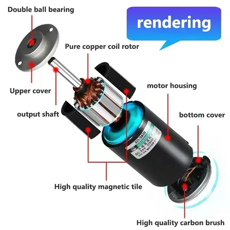 XD-3440 12V 24V 50W DC high speed motor can adjust speed CW CCW