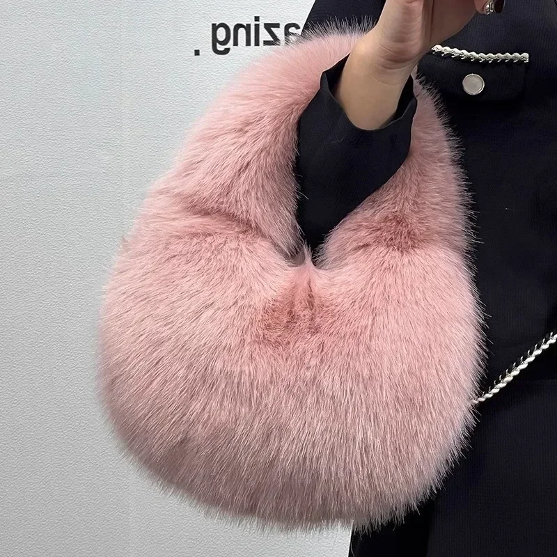 Winter Casual Pelzigen Schulter Taschen für Frauen Einfarbig Weiche Plüsch Damen Kupplung Geldbörse Handtaschen Leichte Weibliche Hobos Tasche