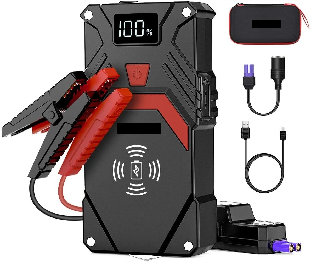 

Car Jump Starter, 12V Auto Booster Battery Pack Jump Box With 10W Wireless Charger Smart Jump Cables