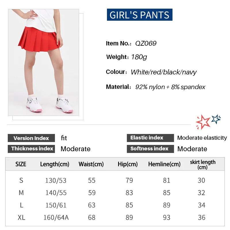 PGM Children's Golf Skirts Sports Clothing Girls Tennis Skirt Autumn Youth A-line Pleated Skort