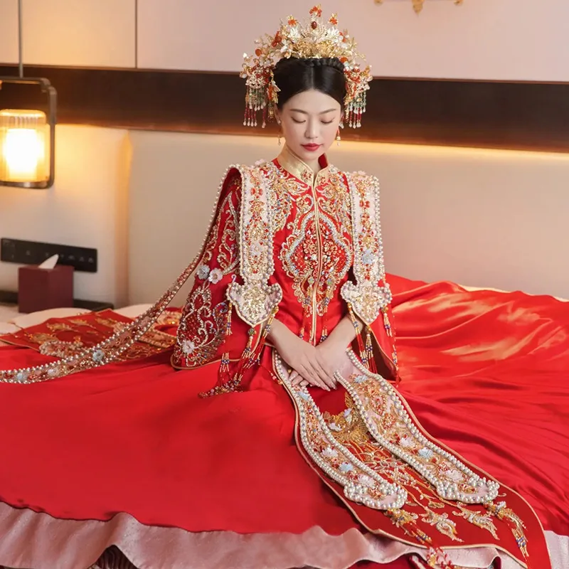 green emerald velvet dress Coral Bespoke Dress | Embroidered Silk Wedding Qipao