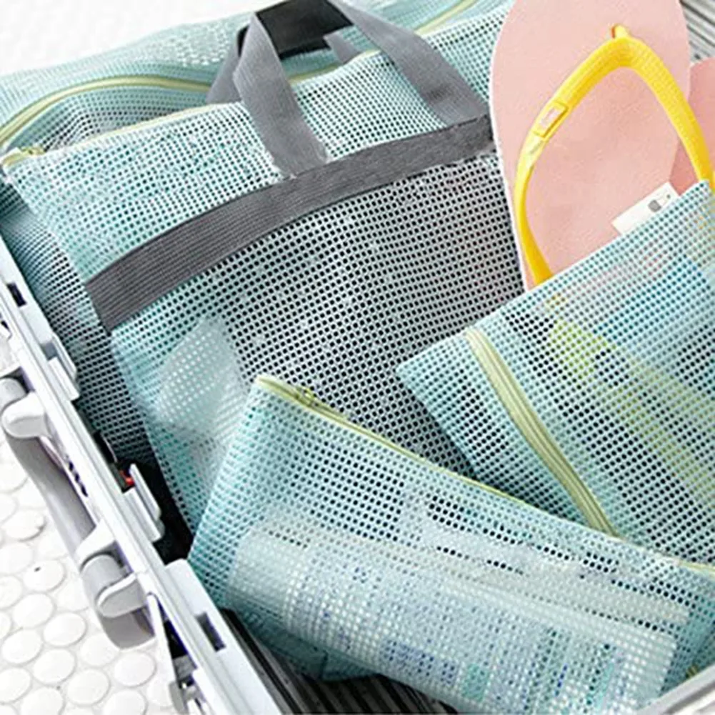 Mesh Beach Bag Handbag Waterproof Beach Bag Swim Swim Wash Travel Carrier Bags Shoulder Blue