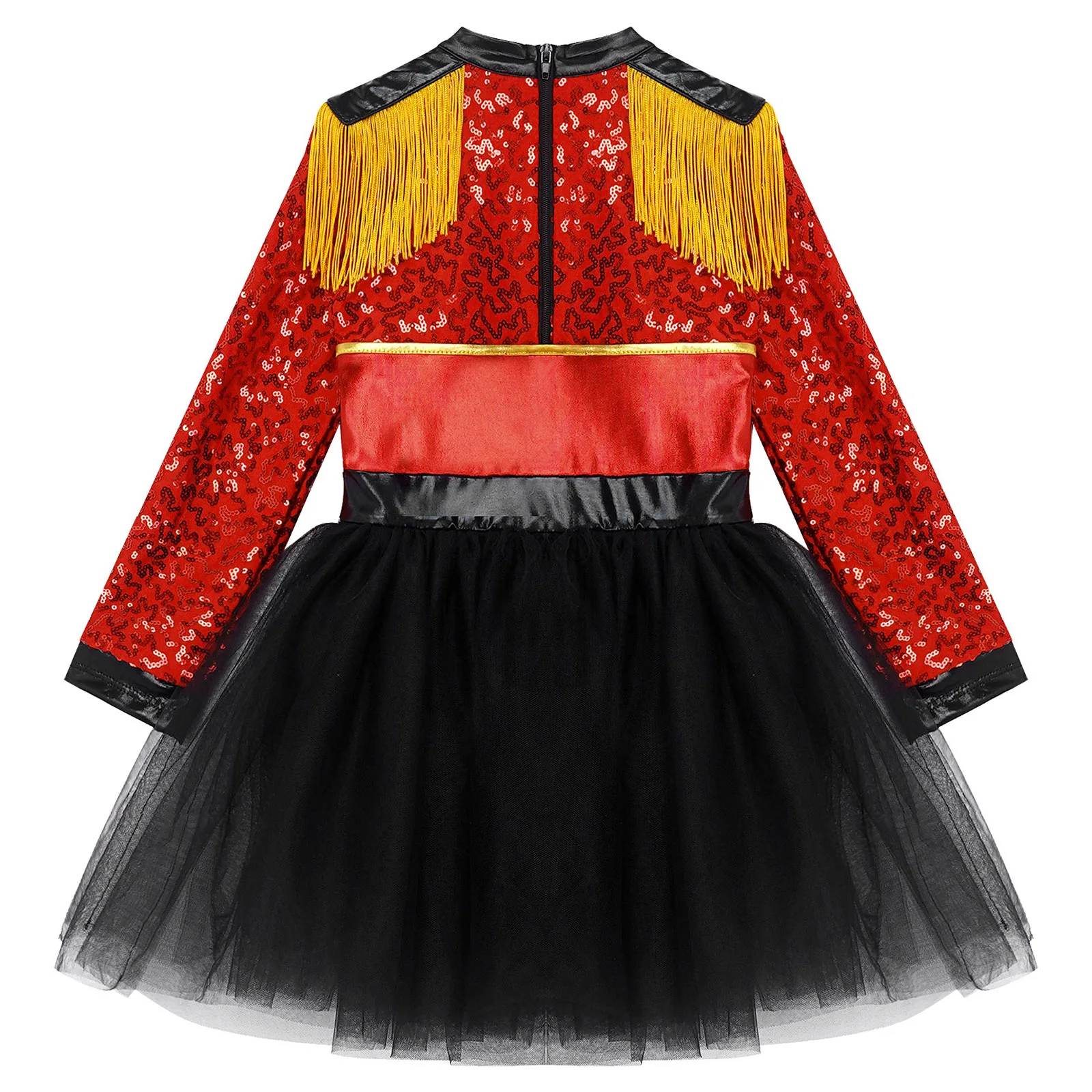 Kids Girls Halloween Circus Ringmaster Cosplay Costume Sequins Long Sleeve Carnival Dress for Themed Party Prom