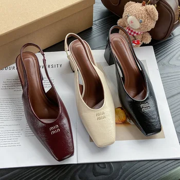 2025 Summer New Large Baotou Women's High Heels Single Shoes Fashion Style Lacquer Leather Mary Jane Women's Shoes Shallow Mouth 1
