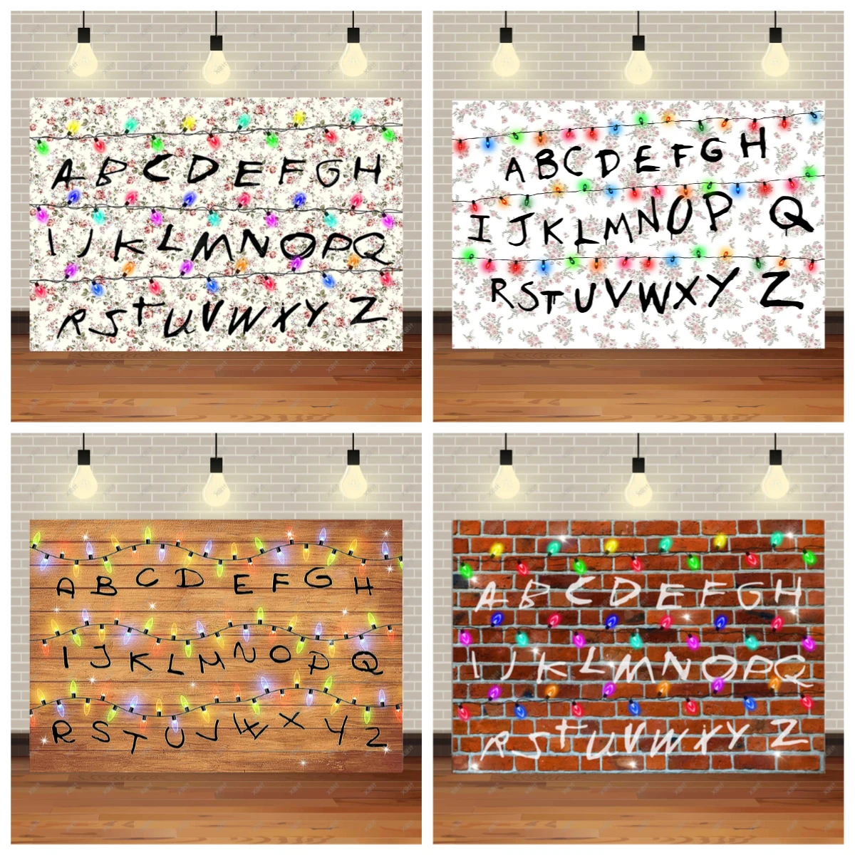 Stranger Theme Background Lights American TV Stranger Theme Background Lights Alphabet Episode Series Vinyl Banner Party Decoration Supplies Photo Prop Baby Gift